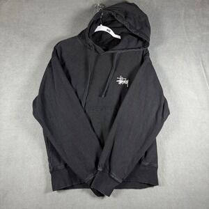 Stussy Black Hoodie Sweatshirt Classic Logo Pullover Men's Size Small